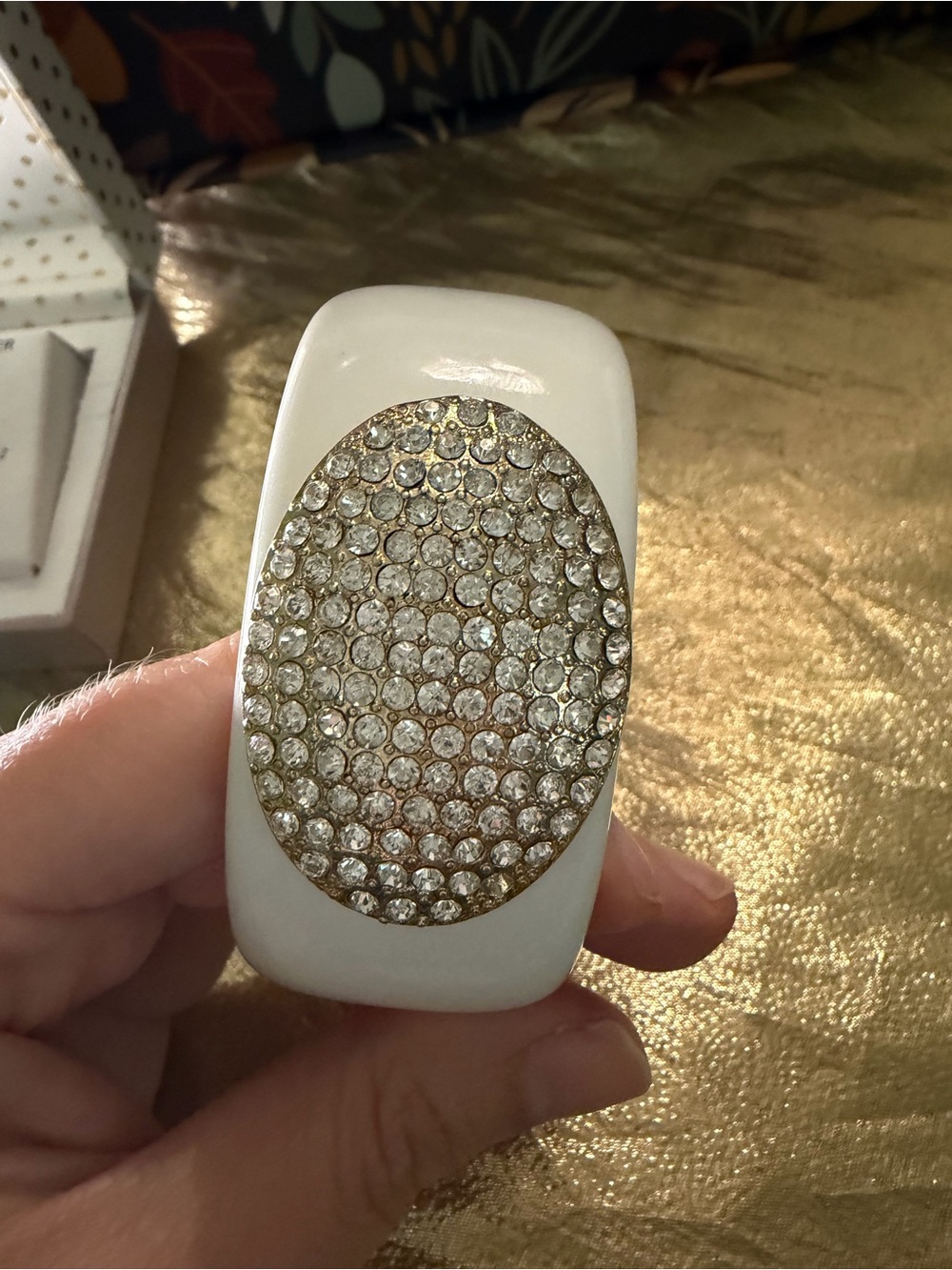 White Resin Bracelet with Gold Crystal Pavé Accent